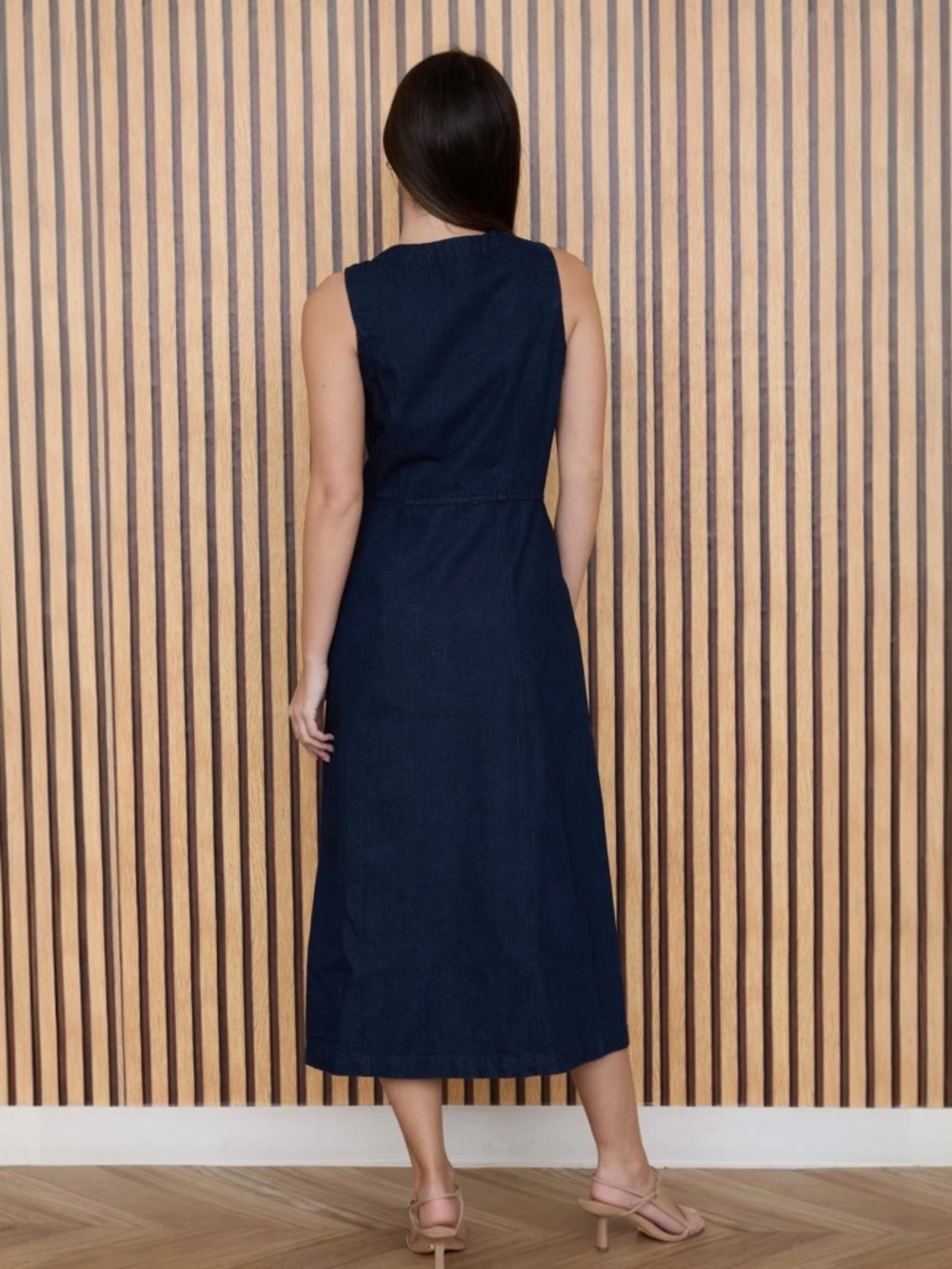 Studio Denim Maxi Dress Sleeveless Button Down in Dark Denim Sm Med Lg - Boutiqu - Picture 3 of 10